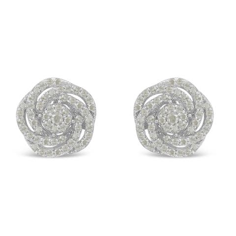 10KT White Gold Diamond Flower Stud Earring