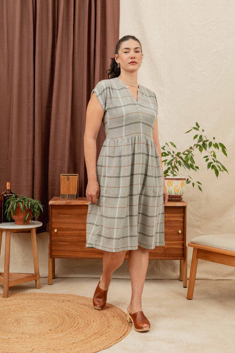 Ira Dress, Alternate, color, Olive Ember Grid