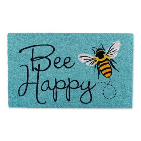 Bee Happy Coir Doormat, Non-Slip PVC Backing