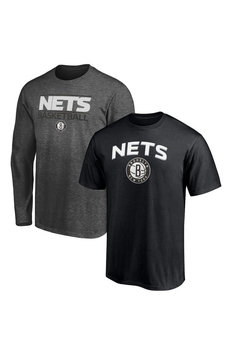 FANATICS Men's Fanatics Branded Black/Heathered Charcoal Brooklyn Nets T-Shirt Combo Set, Main, color, 