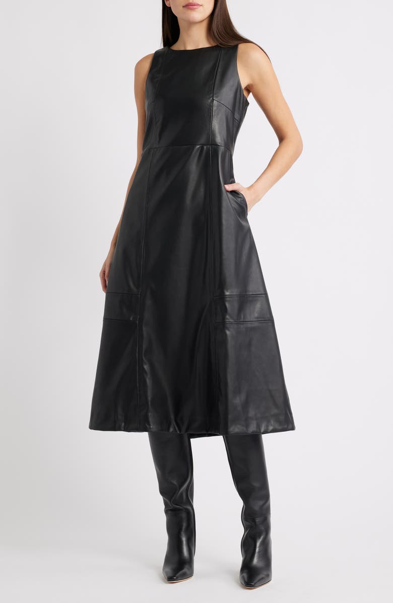 Halogen<sup>®</sup> Structured Faux Leather Midi Dress, Main, color, Rich Black 060