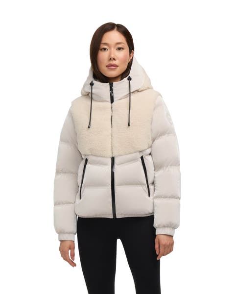 Nephele Mixed Media Short Puffer with Fixed Hood