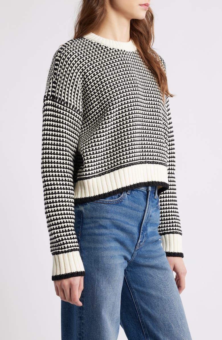 Madewell Textured Stitch Cotton Crewneck Sweater, Alternate, color, Ivory/Black
