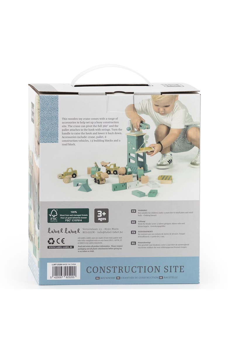 Label Label Wooden Construction Site Play Set, 13 Blocks, 6 Vehicles, Ages 3+, Alternate, color, Multicolored