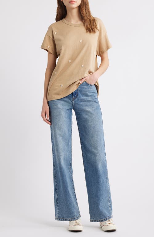The Great . The Boxy Embroidered Crewneck Tee In Khaki