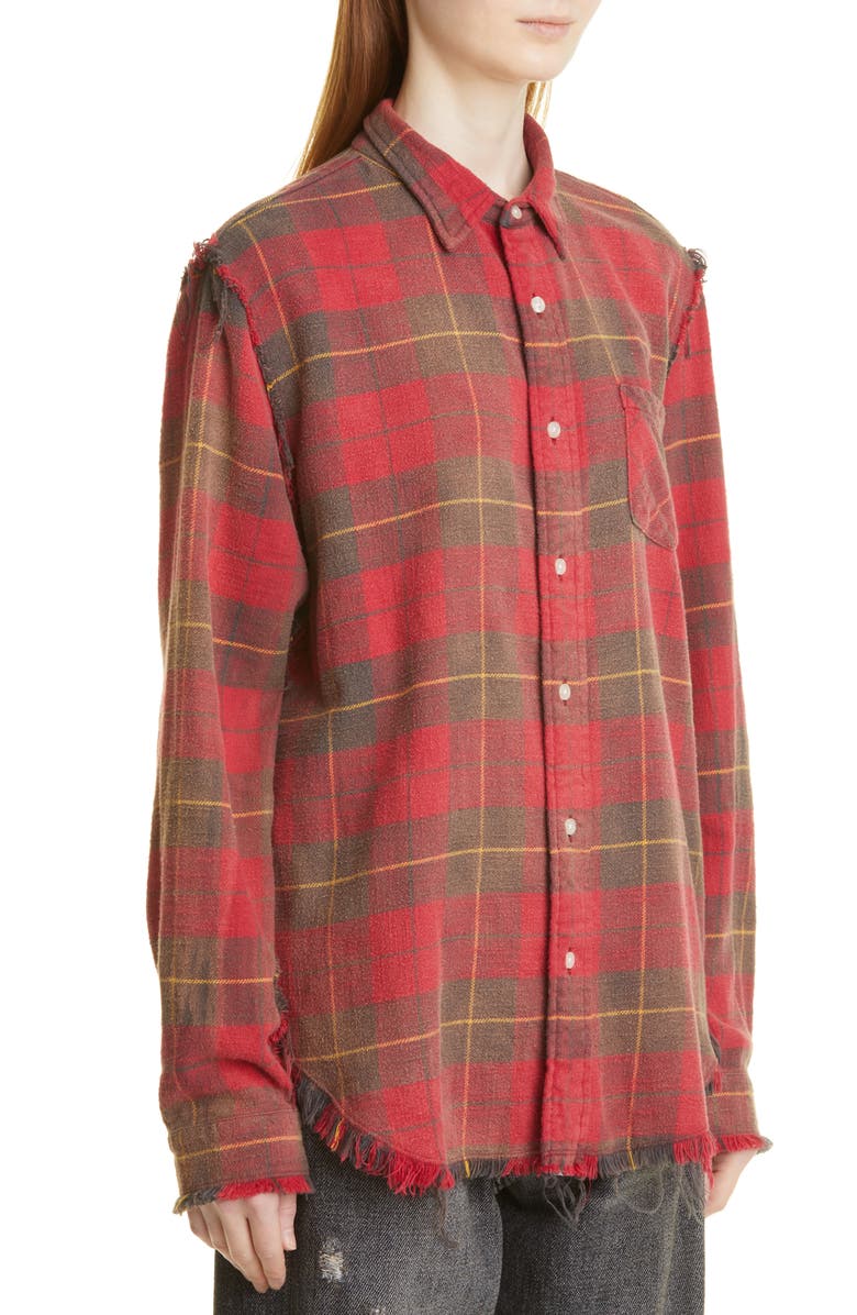 R13 Shredded Seam Distressed Plaid Button-Up Shirt, Alternate, color,