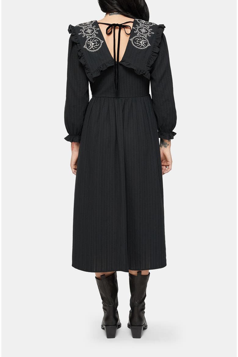Alira Bug Embroidered Cotton Midi Dress, Alternate, color, Black