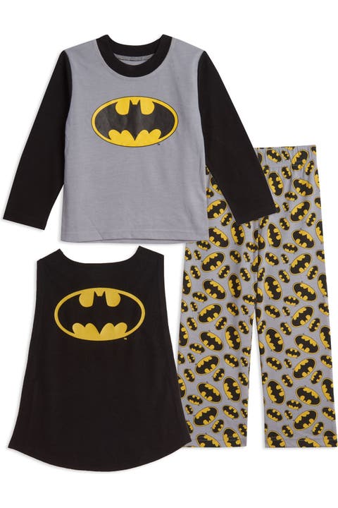 Justice League Batman 3 Piece Pajama Shirt Pants and Cape Set
