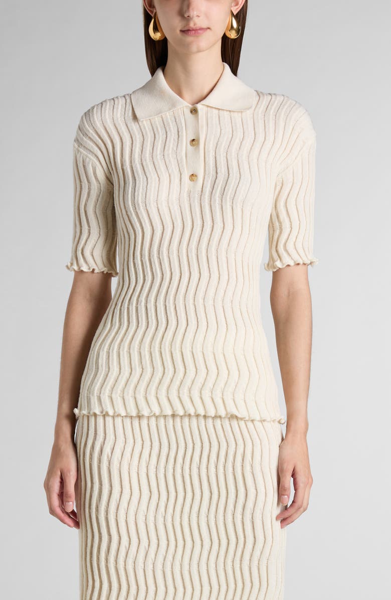 Bottega Veneta Wavy Rib Wool Polo Sweater, Main, color, 