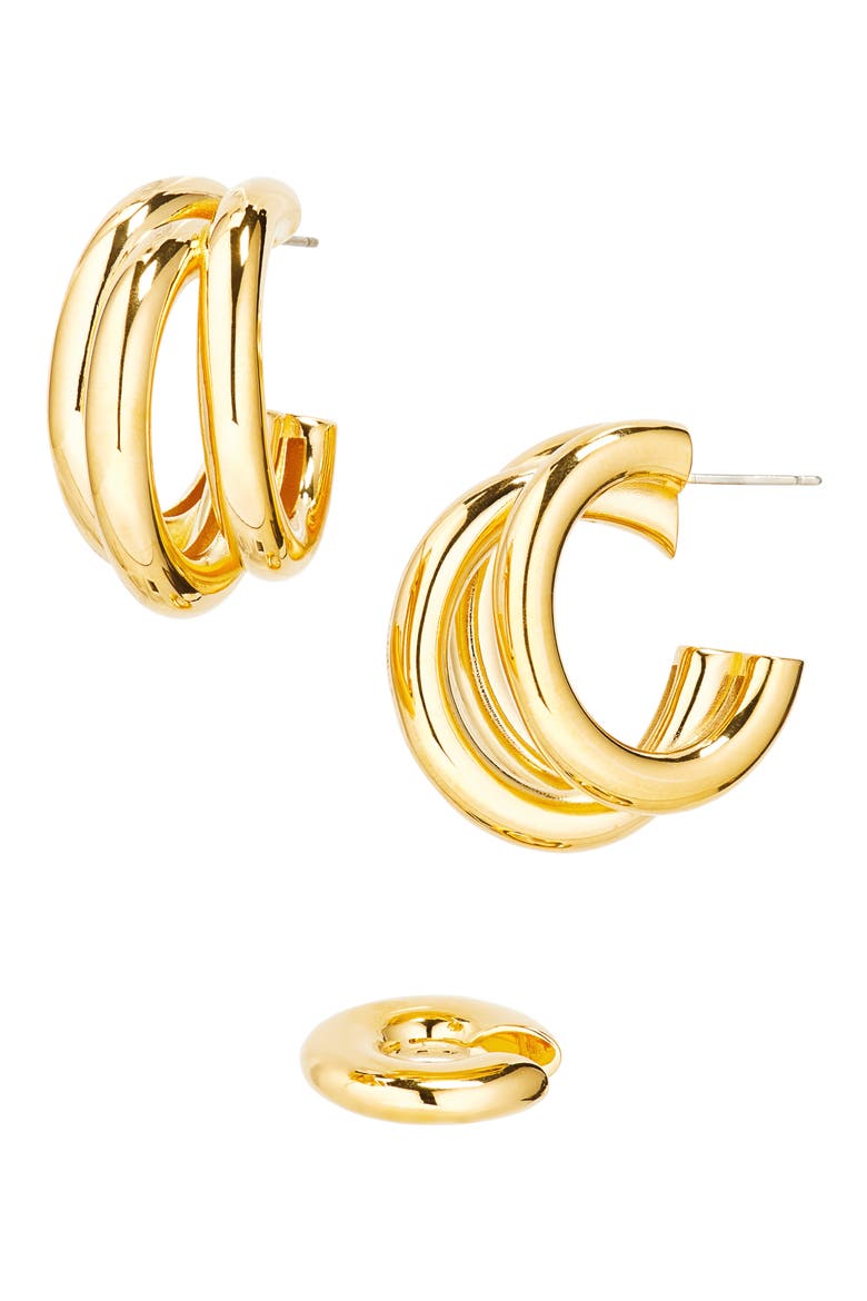 Triple Loop Hoop Earrings & Ear Cuff Set, Main, color, GOLD