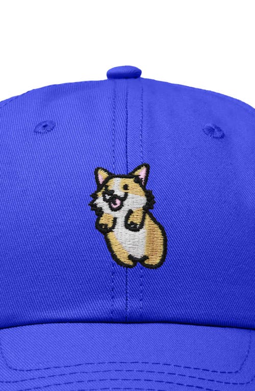 Dalix Leaping Corgi Embroidered Cap In Royal Blue