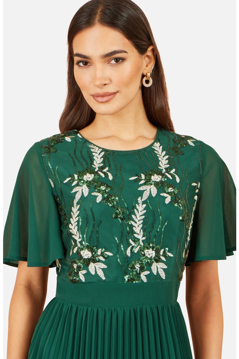 Sequin Embroidered Pleated Midi Dress, Alternate, color, Green