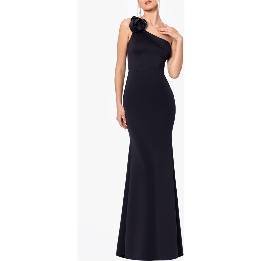 Blondie Nites Juniors' One-shoulder Rosette-detail Gown In Black
