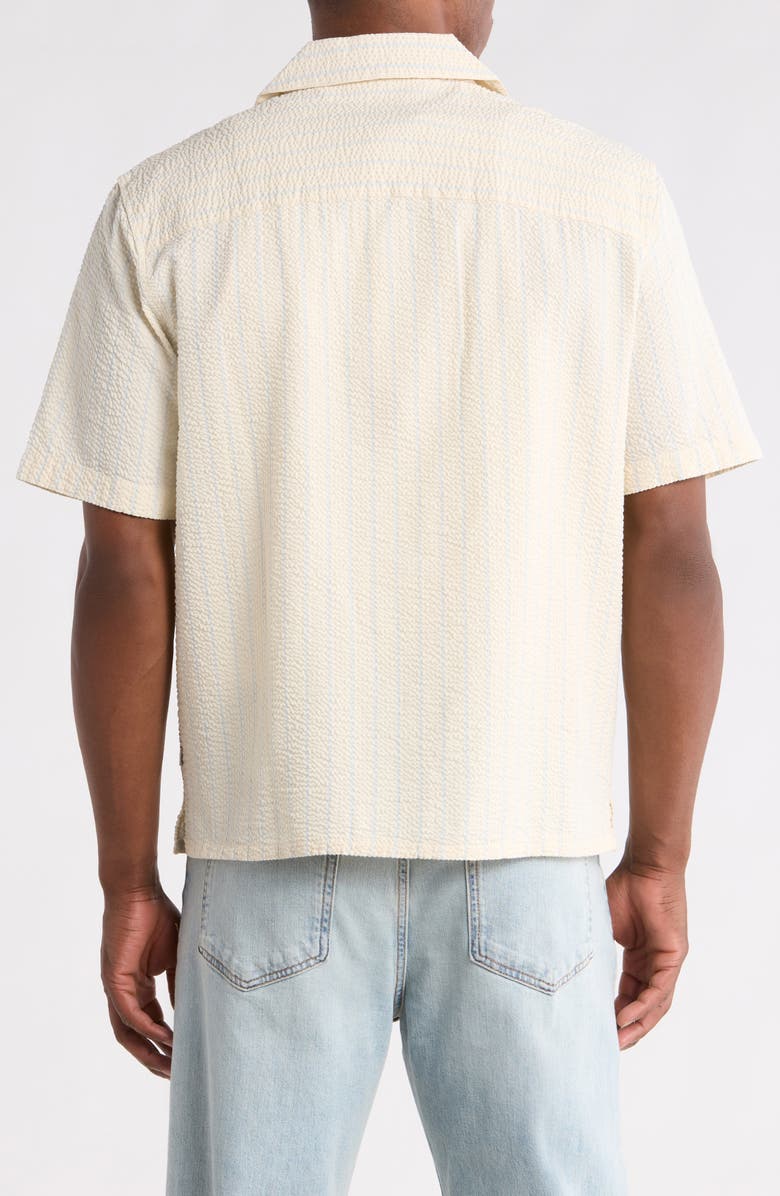 Wax London Didcot Stripe Cotton Seersucker Camp Shirt, Alternate, color, Ecru/ Blue