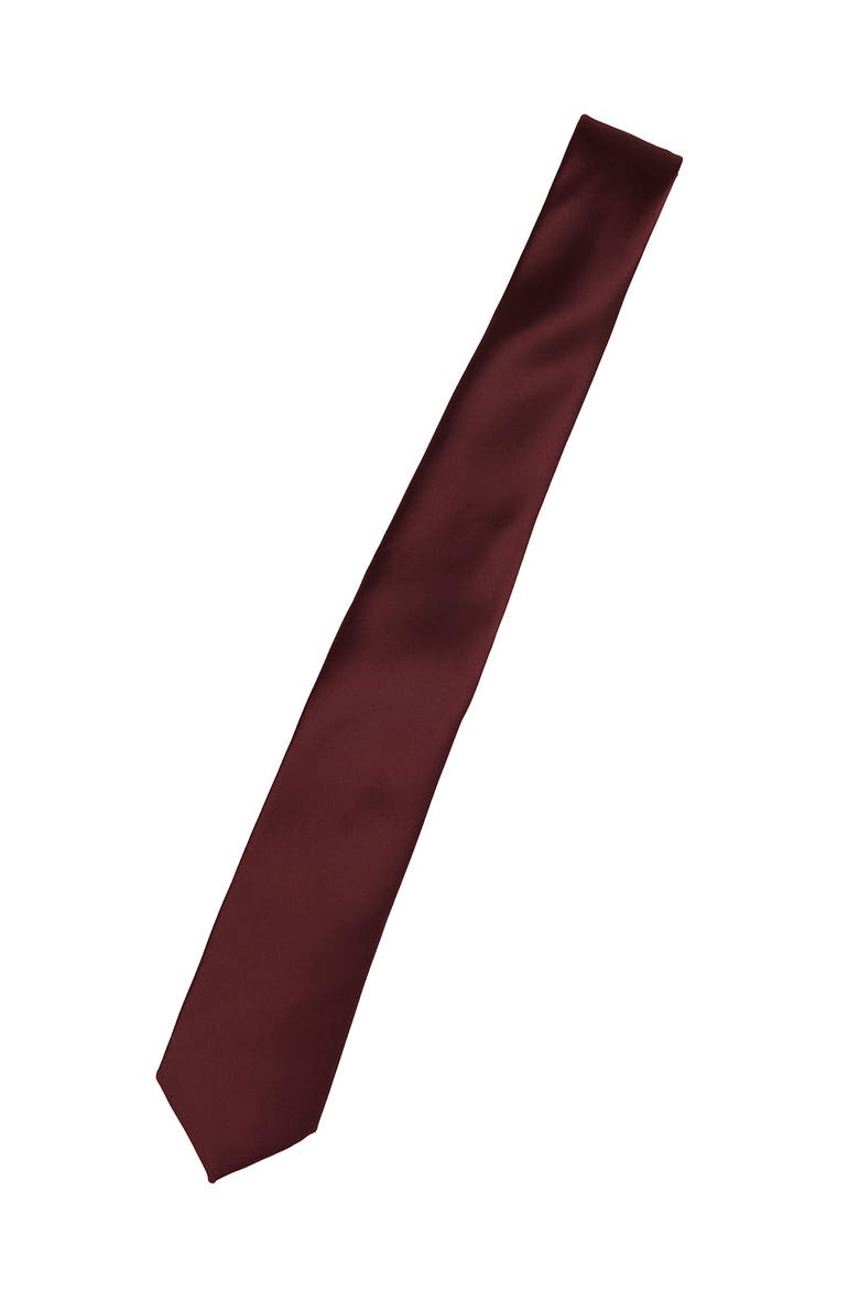Men's Solid Satin X-Long Tie, Alternate, color, CABERNET