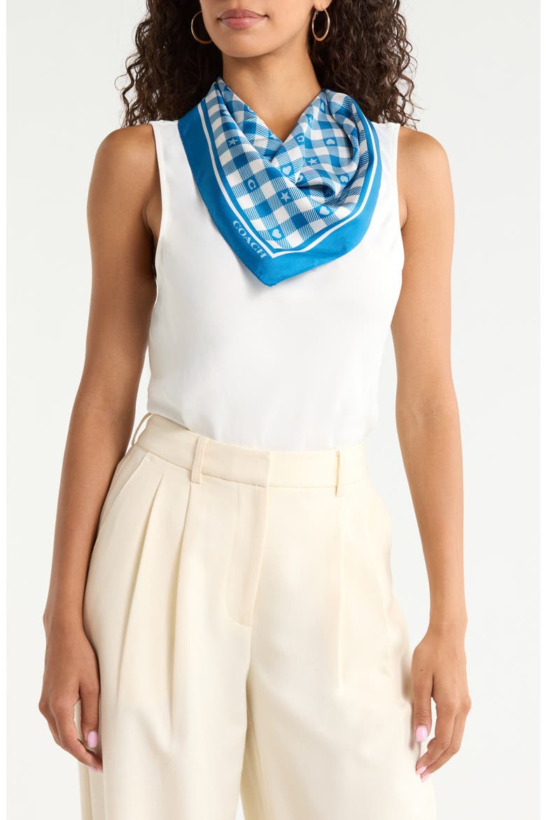 Gingham Play Silk Scarf, Alternate, color, PACIFIC BLUE