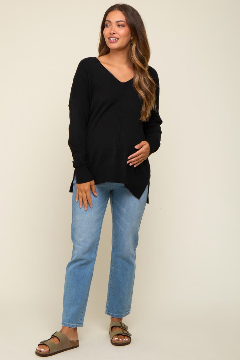Long Sleeve Side Slit Sweater, Alternate, color, Black