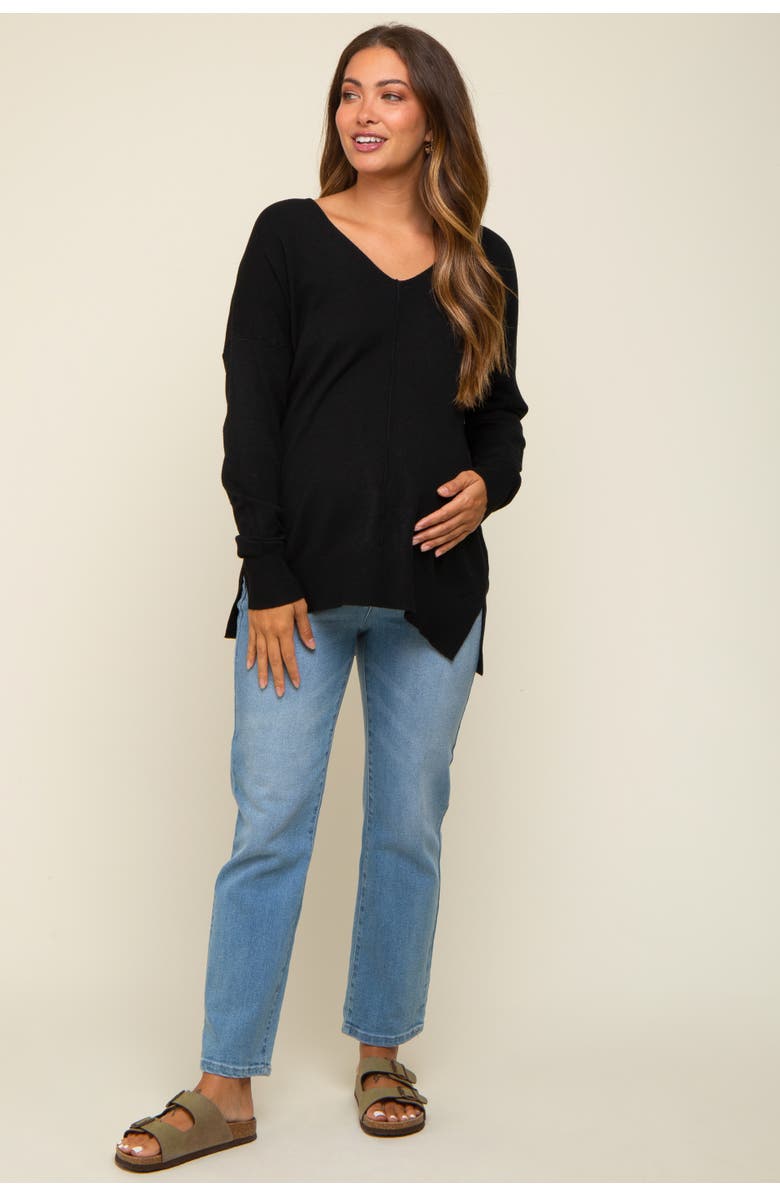 PinkBlush Long Sleeve Side Slit Sweater, Alternate, color, Black