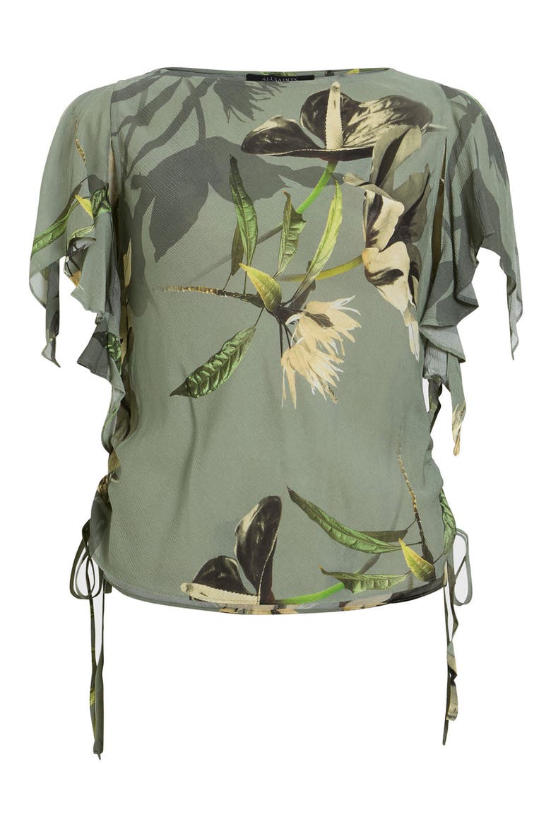 Bettie Botanical Print Sleeveless Ruched Top, Alternate, color, EMERGE OLIVE GREEN