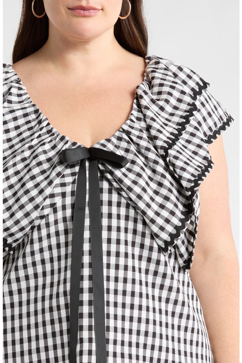 Dovery Gingham Ruffle Top, Alternate, color, BLACK-WHITE
