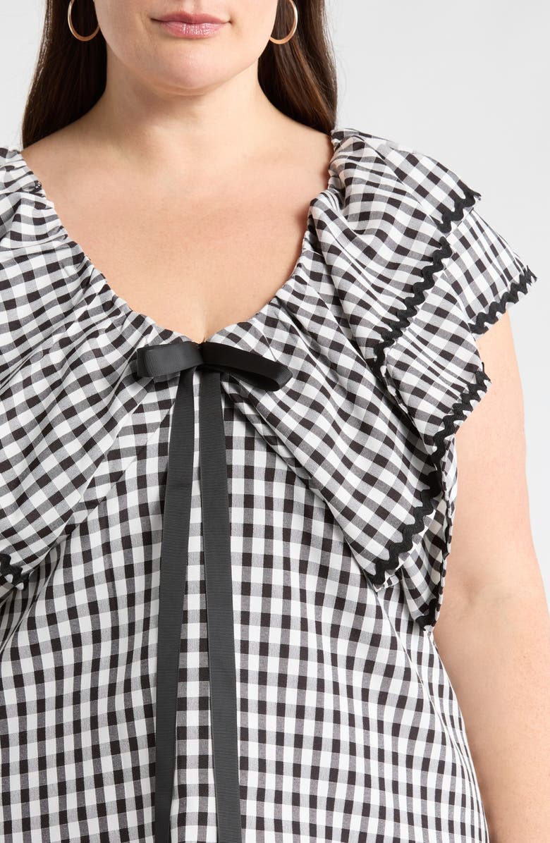 SUGARLIPS Dovery Gingham Ruffle Top, Alternate, color, Black-White