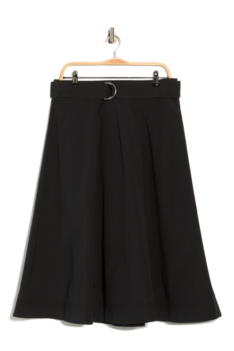 Facia Belted Stretch Cotton Skirt, Alternate, color, BLACK