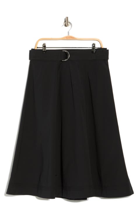 Facia Belted Stretch Cotton Skirt