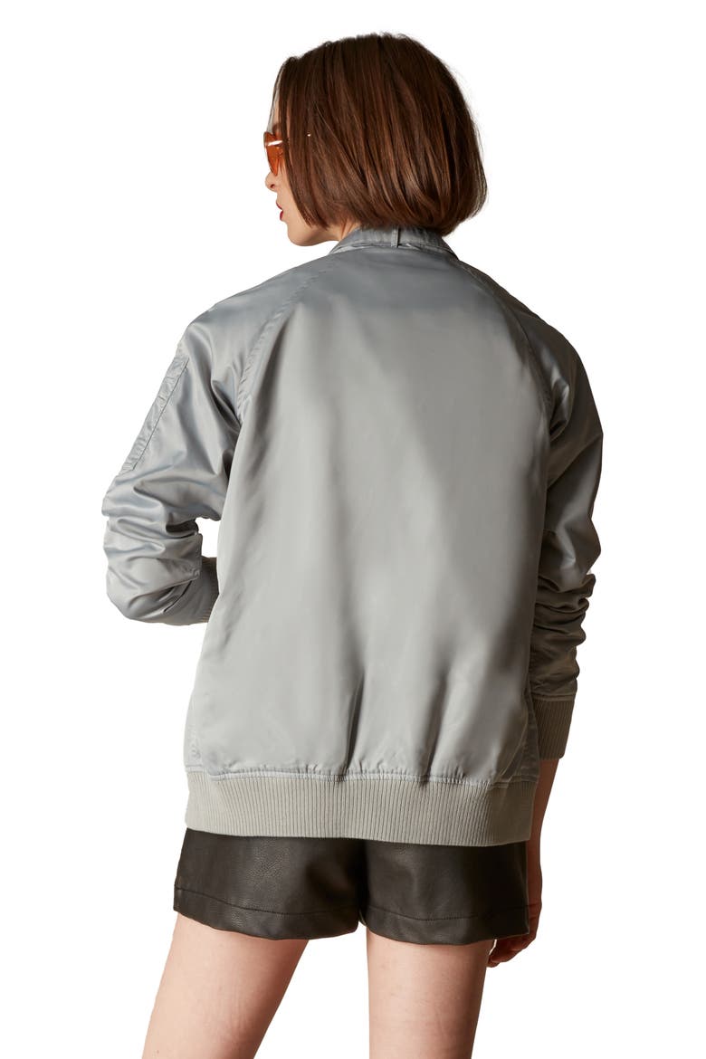 Women's Satin Bomber Jacket, Alternate, color, Silver