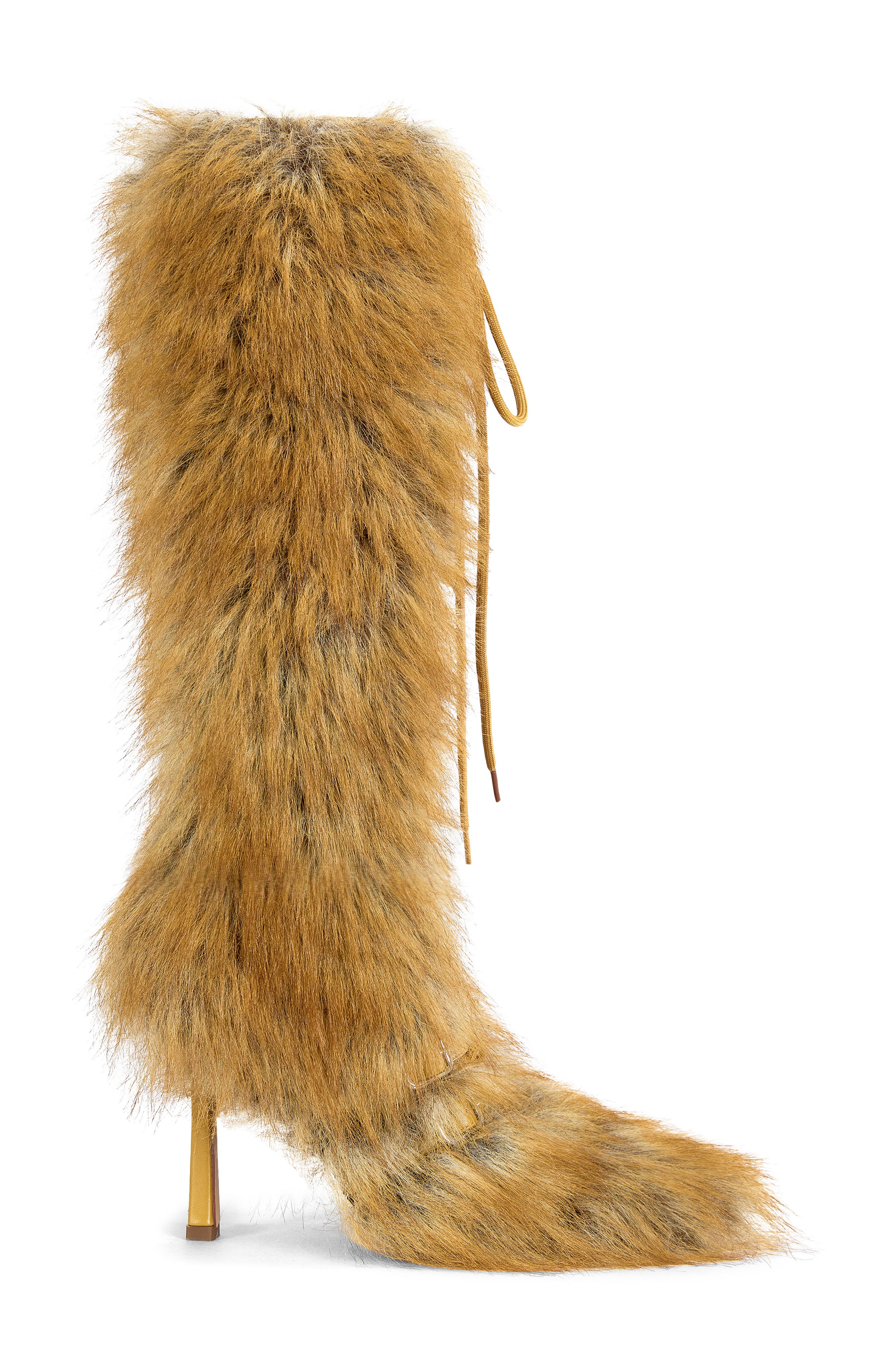 AZALEA WANG Lourdanne Faux Fur Lace-Up Stiletto Boot, Alternate, color, Tan