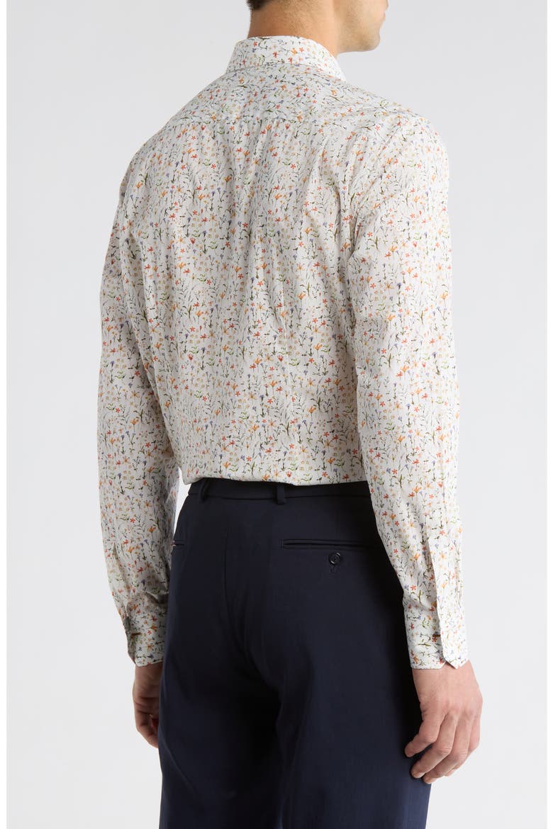 Tailored Fit Floral Organic Cotton Button-Up Shirt, Alternate, color, WHITE/ ORANGE