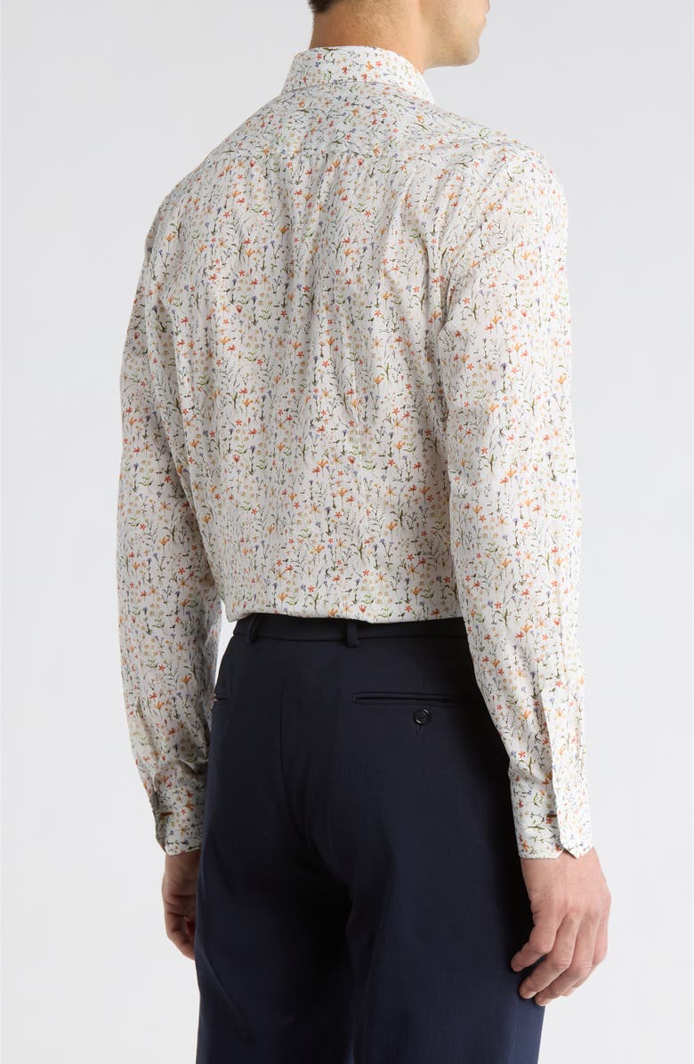 Paul Smith Tailored Fit Floral Organic Cotton Button-Up Shirt, Alternate, color, White/ Orange