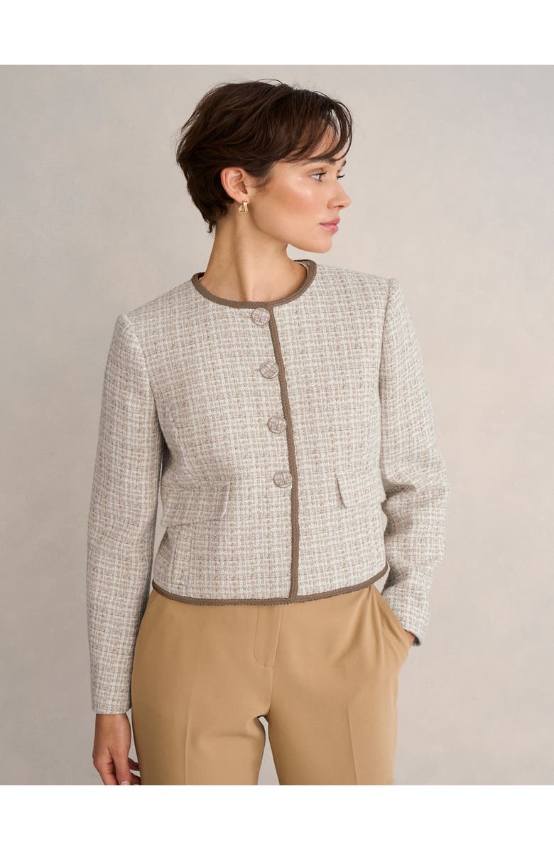 HOBBS LONDON Carey Tweed Jacket, Main, color, Camel Ivory