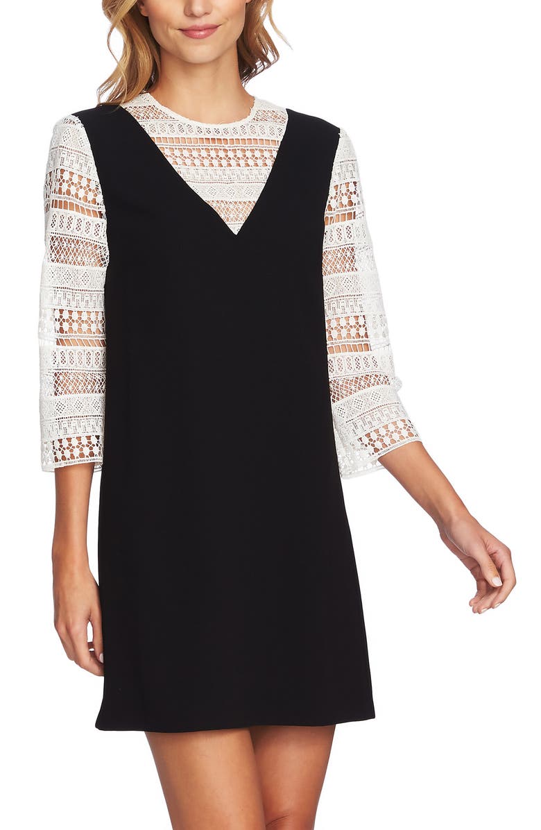 CeCe Mixed Media Shift Dress, Alternate, color, 