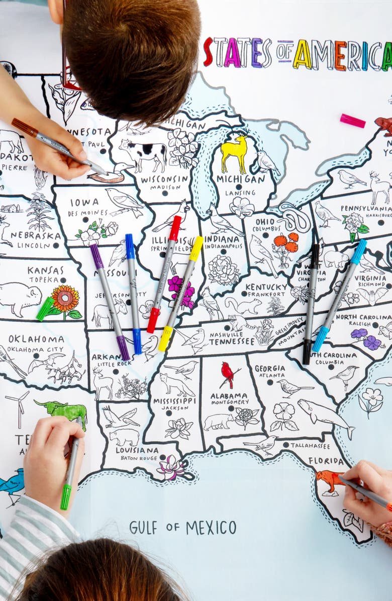 Eat Sleep Doodle United States map color in tablecloth, Alternate, color, Light Blue/Multicolor