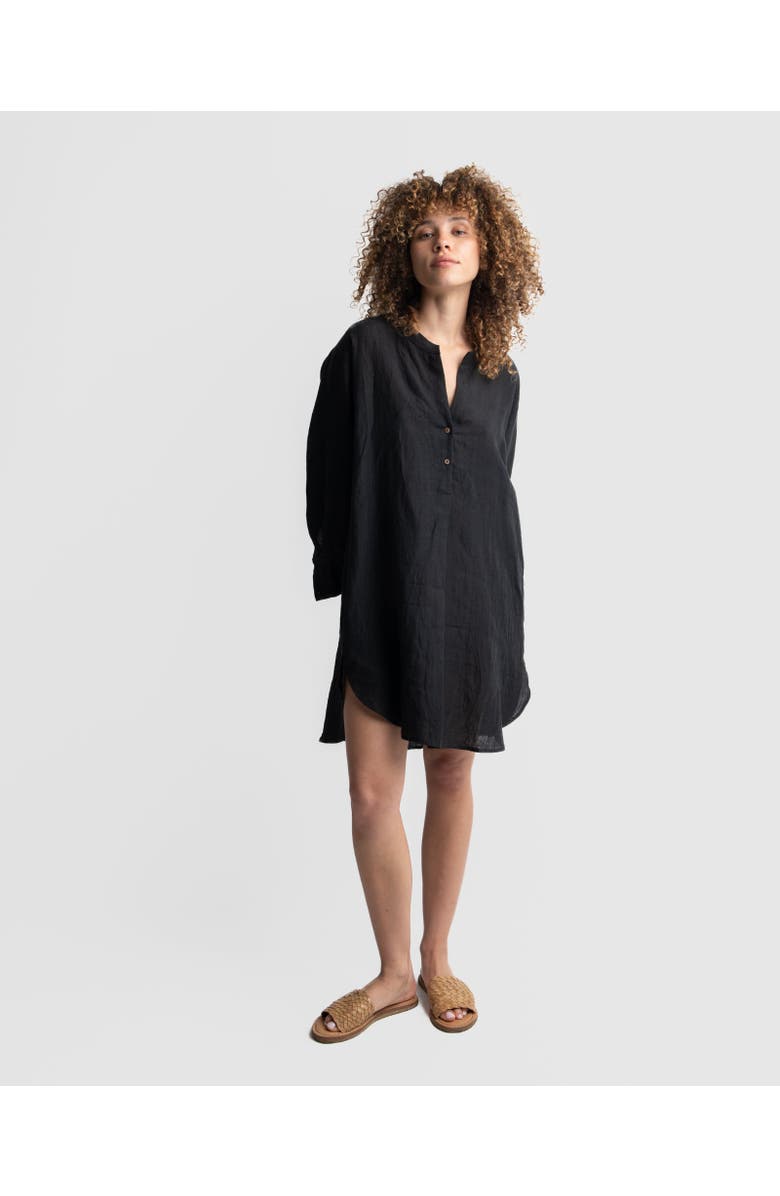 World of Crow Plus Easy fit Black Linen Tunic, Main, color, 