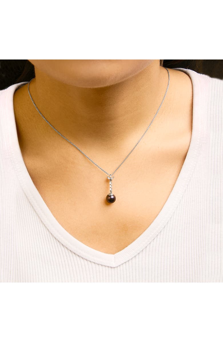 Haus of Brilliance Silver Black Pearl and Created White Sapphire Pendant Pendant Necklace, Alternate, color, White