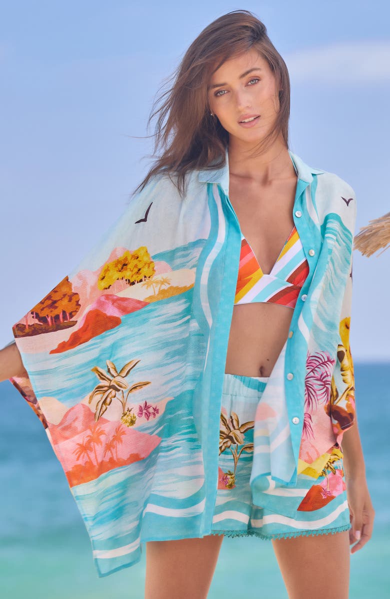 Trina Turk Cyclades Print Cover-Up Shorts, Alternate, color, 