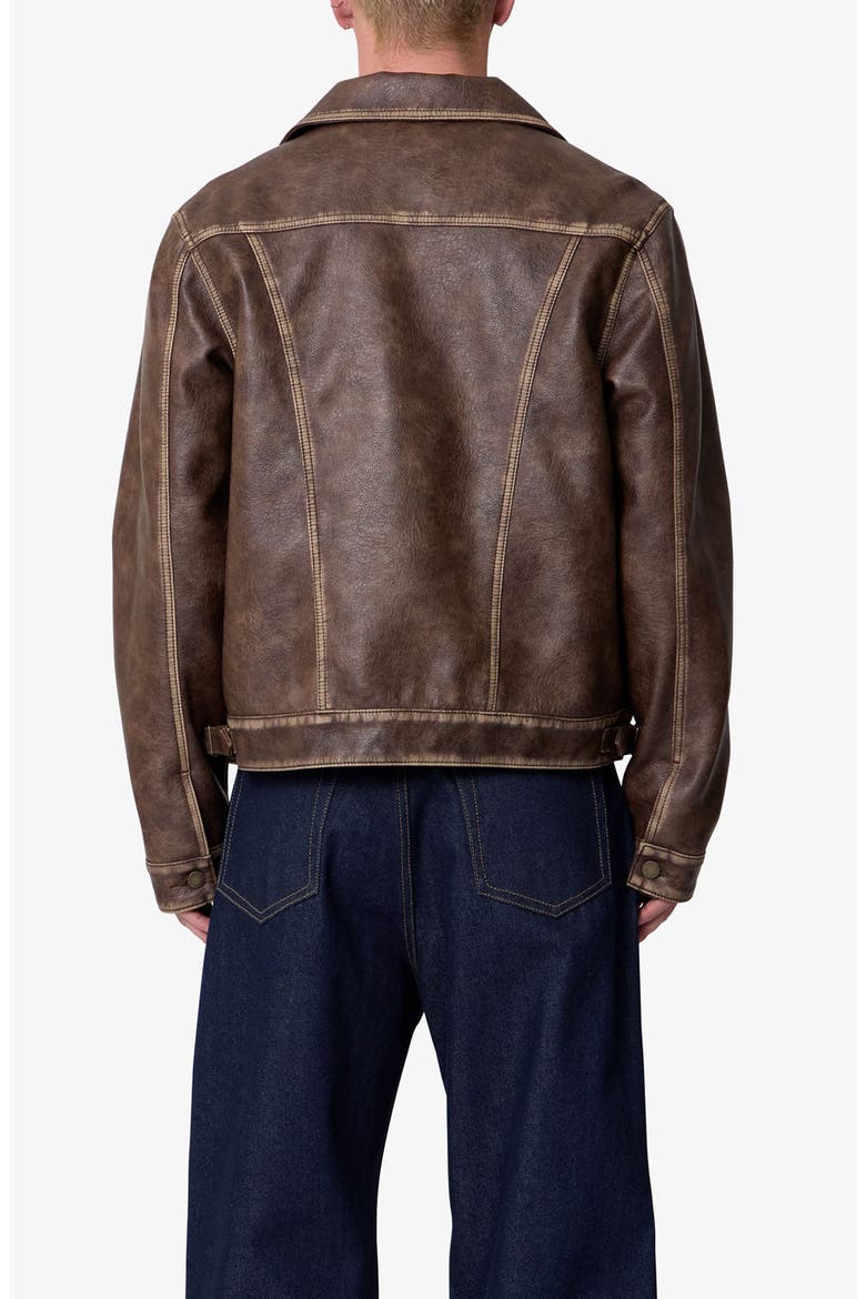 Washed Faux Leather Jacket, Alternate, color, BROWN