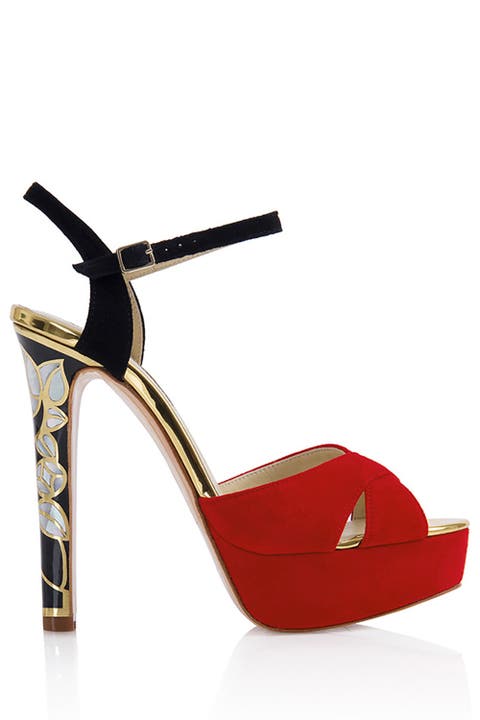 Rose in Bloom Rouge Ankle Strap Pearl Heel Sandal