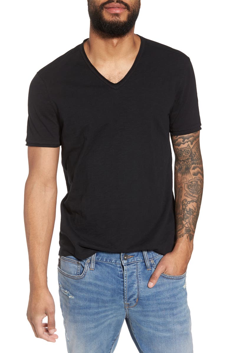 John Varvatos Slim Fit Slub Jersey V-Neck T-Shirt, Main, color, Black