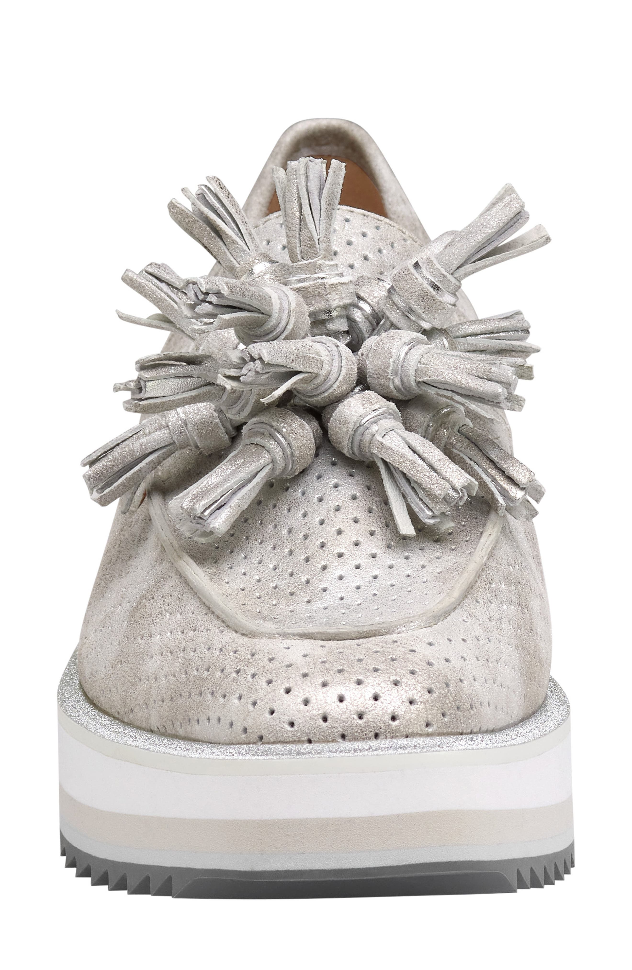 Gracelyn Platform Tassel Loafer, Alternate, color, SILVER METALLIC KID SUEDE
