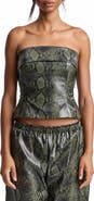Avec Les Filles Python Print Faux Leather Strapless Top