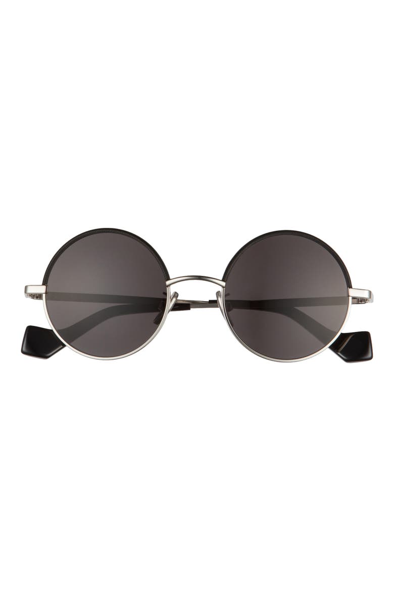 49mm Round Sunglasses, Main, color, PALLADIUM/BLCK LEATHER/SMOKE