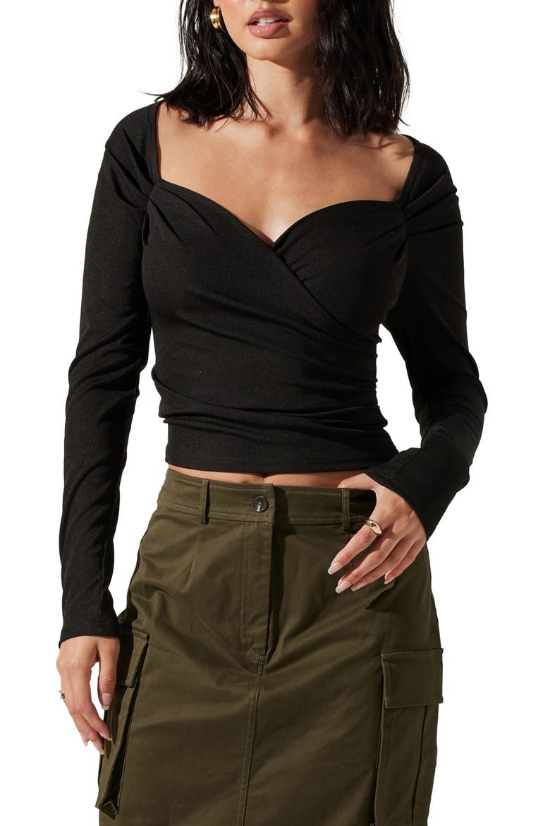 Sweetheart Faux Wrap Jersey Top, Main, color, BLACK