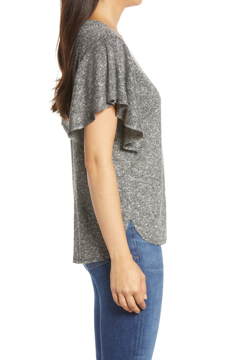 Hacci Flutter Sleeve Top, Alternate, color, BLACK