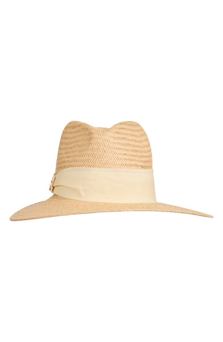 Bruno Magli Ribbon Trim Straw Fedora, Main, color, Beige