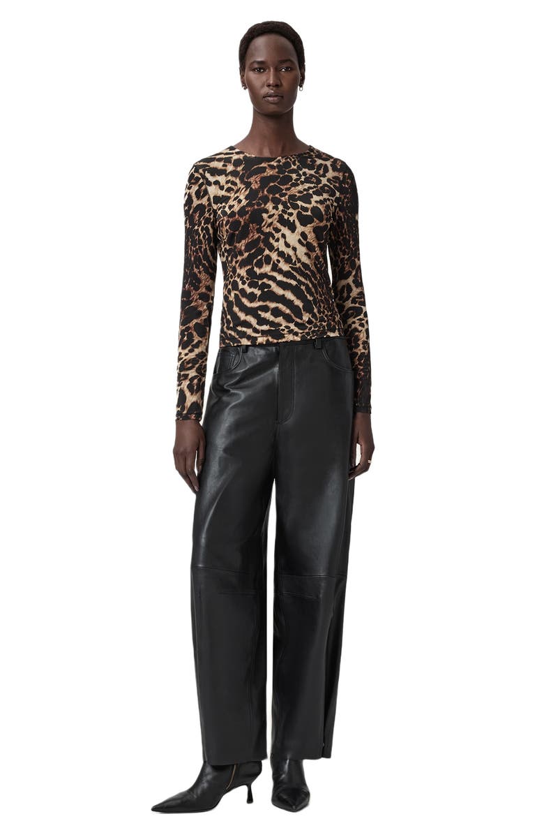 AllSaints Katlyn Leopard Print Jersey Top, Alternate, color, Pardus Honey Brown