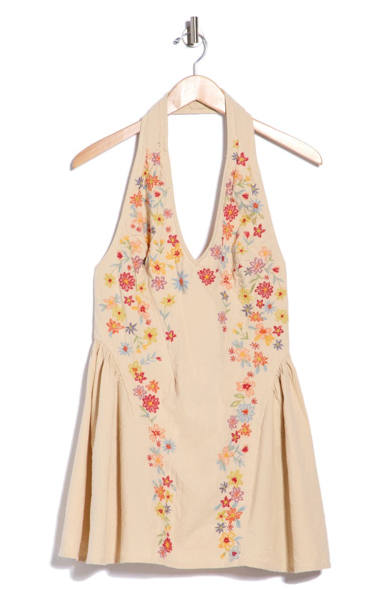 Island Letter Embroidered Halter Minidress, Alternate, color, IVORY