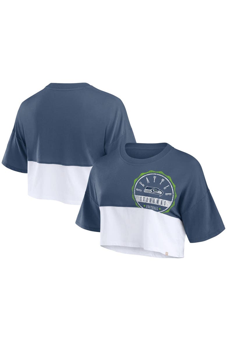Women's Fanatics Branded College Navy/White Seattle Seahawks Boxy Color Split Cropped T-Shirt, Main, color, Navy