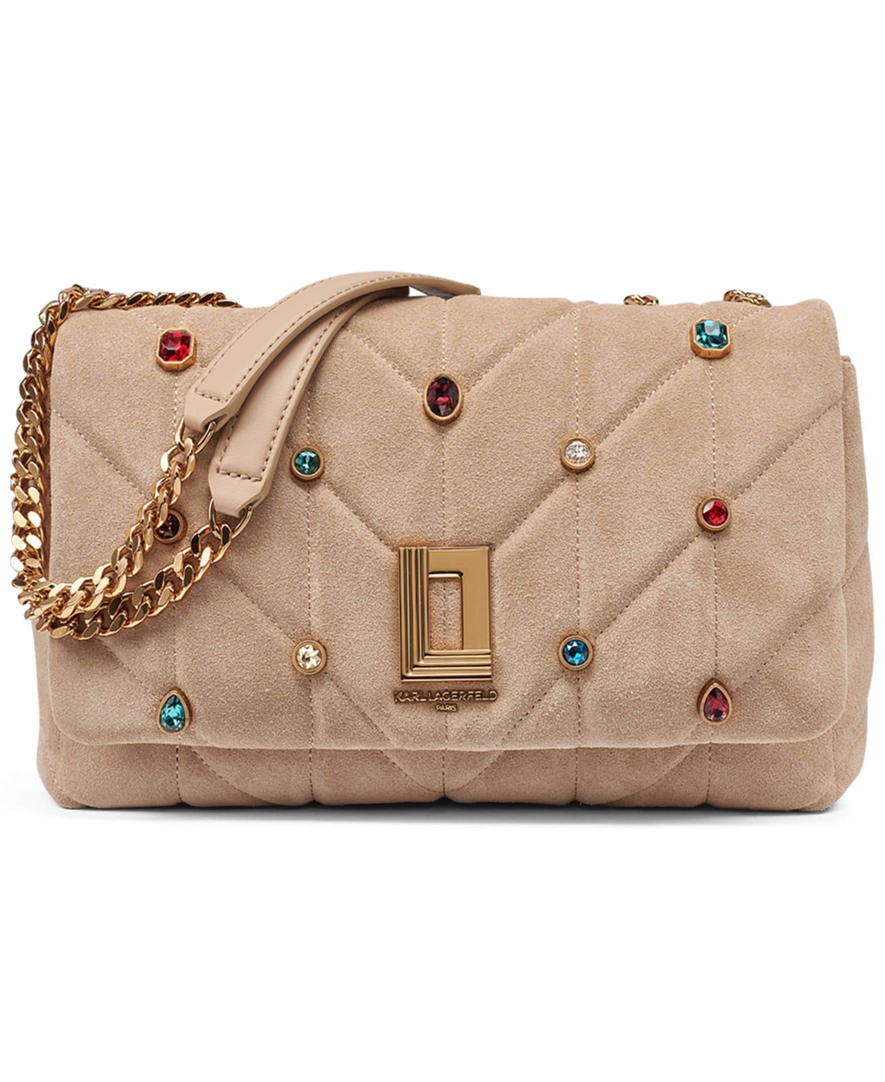Lafayette Suede Shoulder Bag With Gems, Main, color, Cappucino